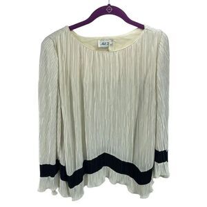 Hal Ferman Women's Vintage Accordion Blouse Top Pleated Cream Black Size 14